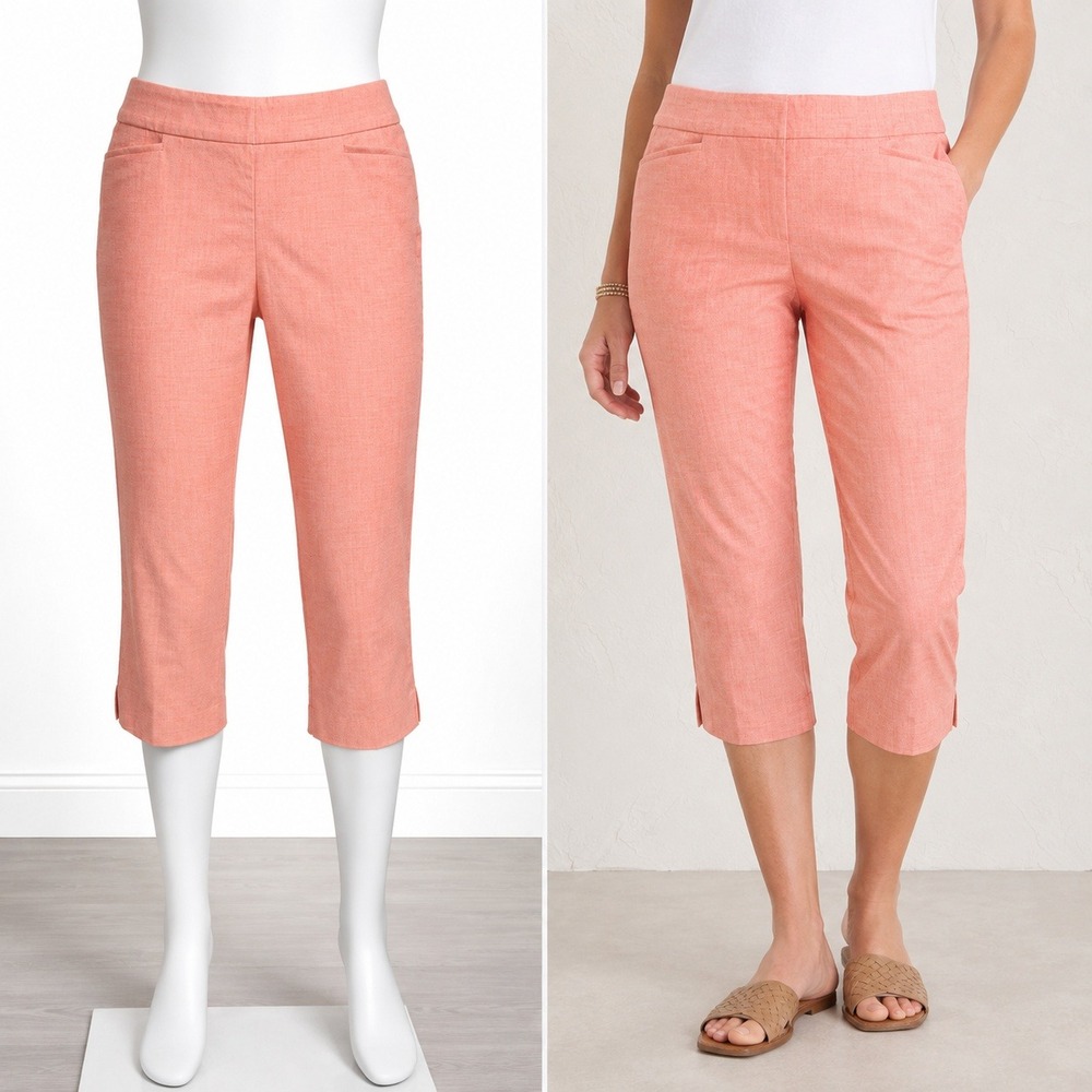 Chicos Brigitte Slim Leg Capri Pants Womens 2.5 14 Pink So Slimming Pull On Crop